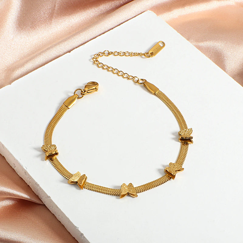 Stainless Steel Butterfly Charm Bracelet Women Snake Chain Waterproof