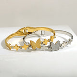 Stainless Steel Butterfly Bangle Bracelet Women 18K Plated Rhinestone Jewelry