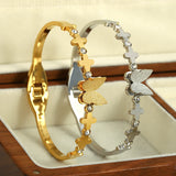 Stainless Steel Butterfly Bangle Bracelet Women 18K Plated Rhinestone Jewelry
