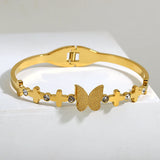 Stainless Steel Butterfly Bangle Bracelet Women 18K Plated Rhinestone Jewelry
