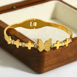 Stainless Steel Butterfly Bangle Bracelet Women 18K Plated Rhinestone Jewelry