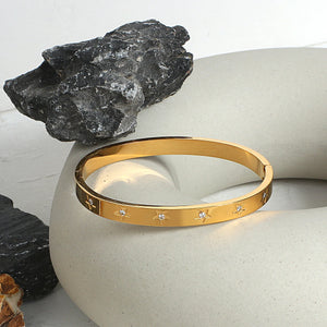 Stainless Steel CZ Charm Bangle Star Bracelet