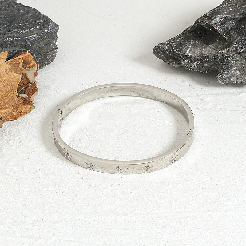 Stainless Steel CZ Charm Bangle Star Bracelet