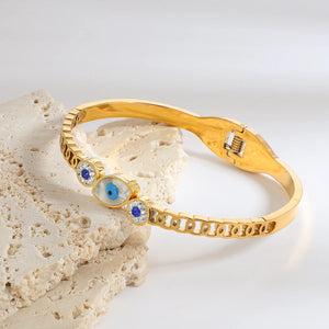 Stainless Steel Evil Eye Bangles for Women, Waterproof Bracelet Bangle