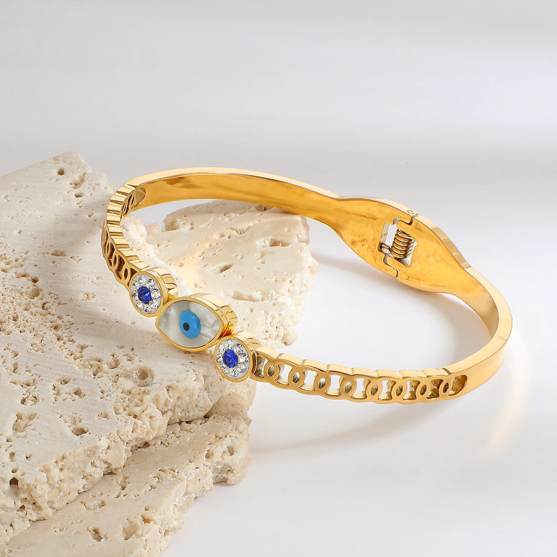 Stainless Steel Evil Eye Bangles for Women, Waterproof Bracelet Bangle