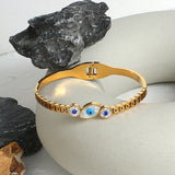 Stainless Steel Evil Eye Bangles for Women, Waterproof Bracelet Bangle