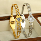 Stainless Steel Hexagon Charm Bracelet with Cubic Zirconia