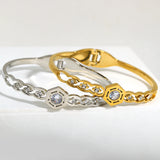 Stainless Steel Hexagon Charm Bracelet with Cubic Zirconia