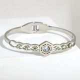 Stainless Steel Hexagon Charm Bracelet with Cubic Zirconia