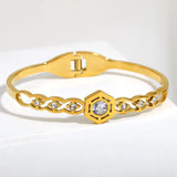 Stainless Steel Hexagon Charm Bracelet with Cubic Zirconia