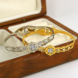 Stainless Steel Hexagon Charm Bracelet with Cubic Zirconia