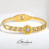 Stainless Steel Hexagon Charm Bracelet with Cubic Zirconia