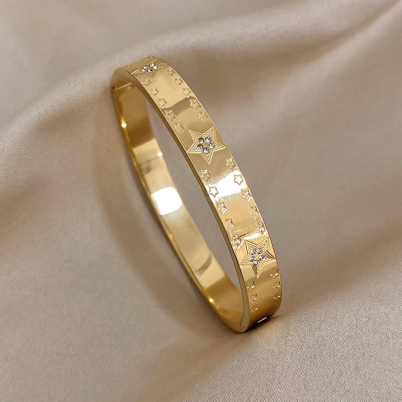 18K Plated Rhinestone Star Bangles for Women