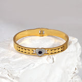 Stainless Steel Rhinestone Heart Bangle Bracelet Plated Charm Jewelry