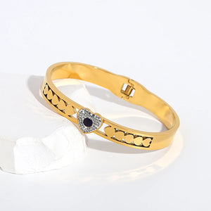 Stainless Steel Rhinestone Heart Bangle Bracelet Plated Charm Jewelry