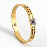 Stainless Steel Rhinestone Heart Bangle Bracelet Plated Charm Jewelry