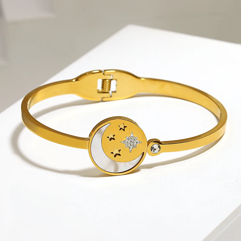 Stainless Steel Moon Star Charm Bracelet for Women