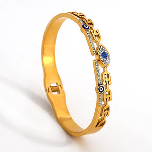 Evil Eye Bangle Bracelet Stainless Steel 18K Plated Rhinestone Charm Jewelry