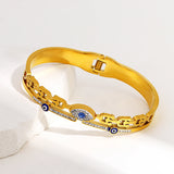 Evil Eye Bangle Bracelet Stainless Steel 18K Plated Rhinestone Charm Jewelry