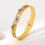 Evil Eye Bangle Bracelet Stainless Steel 18K Plated Rhinestone Charm Jewelry