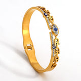 Evil Eye Bangle Bracelet Stainless Steel 18K Plated Rhinestone Charm Jewelry