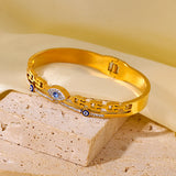 Evil Eye Bangle Bracelet Stainless Steel 18K Plated Rhinestone Charm Jewelry
