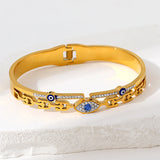 Evil Eye Bangle Bracelet Stainless Steel 18K Plated Rhinestone Charm Jewelry