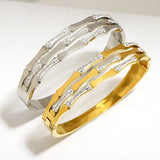 Stainless Steel CZ Bamboo Bangle Bracelet Waterproof Jewelry