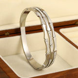 Stainless Steel CZ Bamboo Bangle Bracelet Waterproof Jewelry