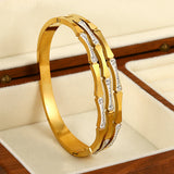 Stainless Steel CZ Bamboo Bangle Bracelet Waterproof Jewelry