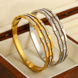 Stainless Steel CZ Bamboo Bangle Bracelet Waterproof Jewelry