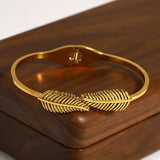 Vintage Stainless Steel Leaf Bangles for Women