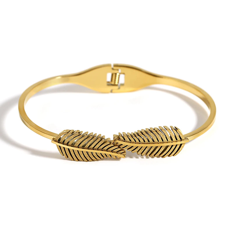 Vintage Stainless Steel Leaf Bangles for Women