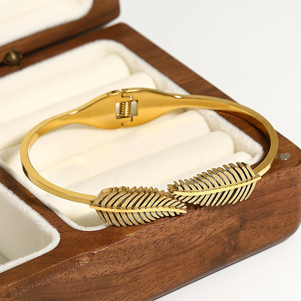 Vintage Stainless Steel Leaf Bangles for Women