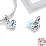Santorini Charm Pendant 925 Silver Enamel Heart for Bracelet Jewelry
