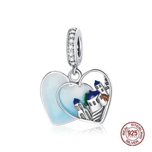 Santorini Charm Pendant 925 Silver Enamel Heart for Bracelet Jewelry