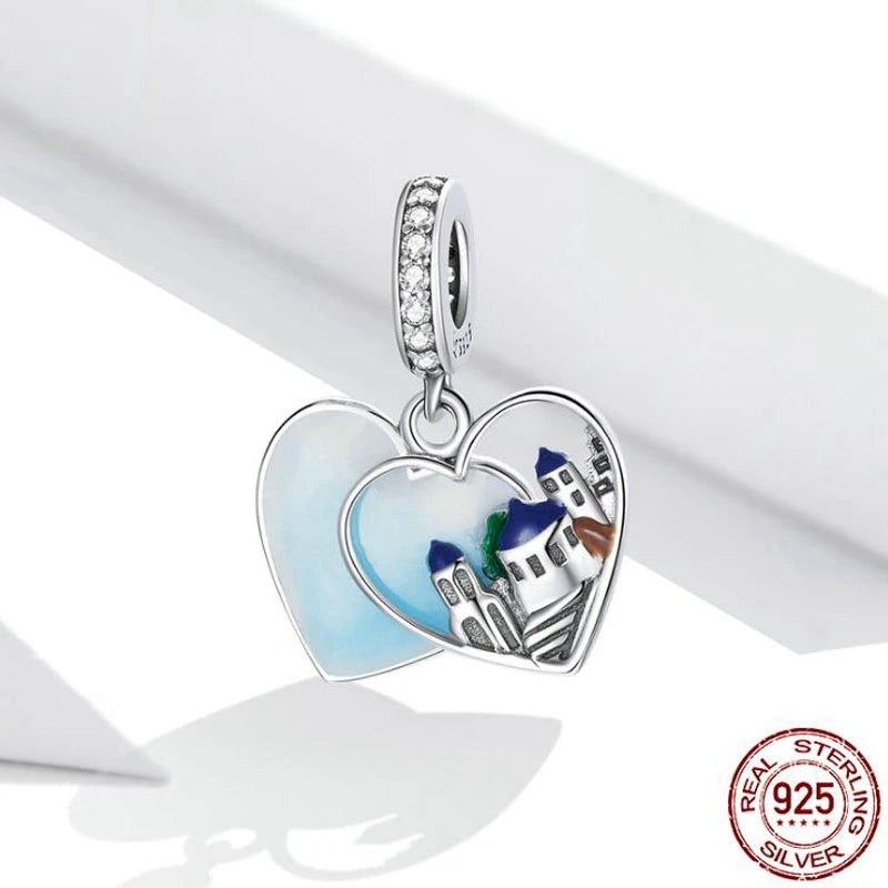 Santorini Charm Pendant 925 Silver Enamel Heart for Bracelet Jewelry