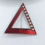 Greek Triangle Logo Red Enamel Pearl Lapel Pins Brooch