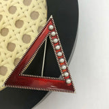 Greek Triangle Logo Red Enamel Pearl Lapel Pins Brooch