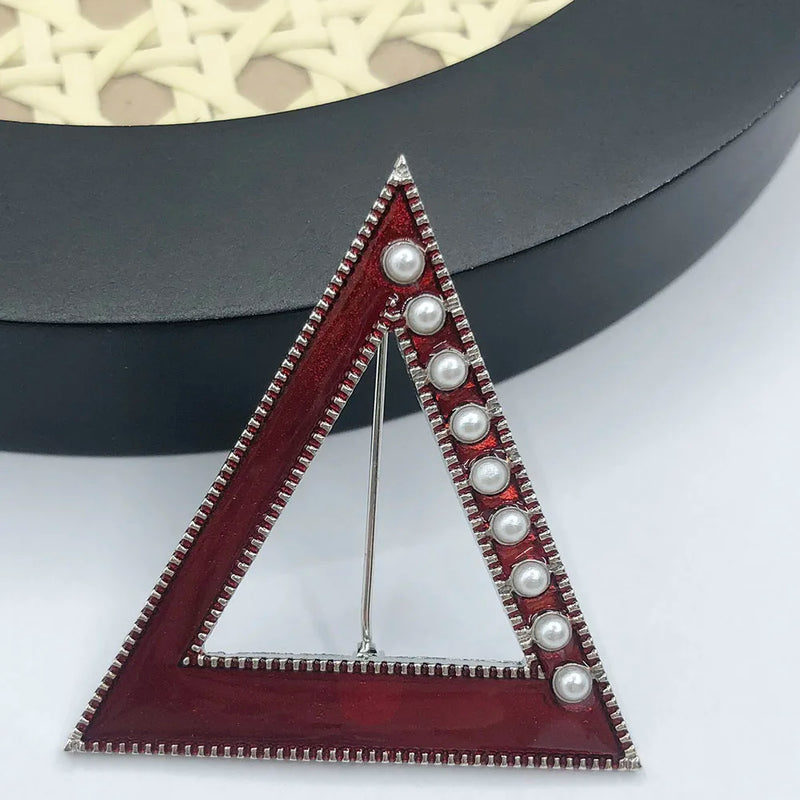 Greek Triangle Logo Red Enamel Pearl Lapel Pins Brooch
