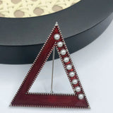 Greek Triangle Logo Red Enamel Pearl Lapel Pins Brooch