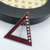 Greek Triangle Logo Red Enamel Pearl Lapel Pins Brooch