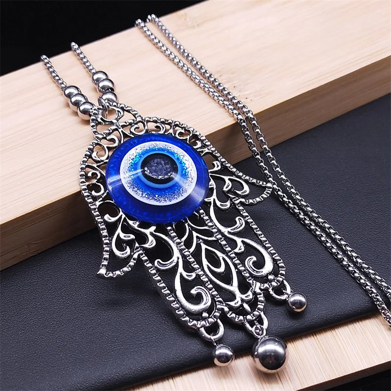 Greek Eye Fatima Hand Pendant Necklace Demon Eye Charm Christmas Jewelry
