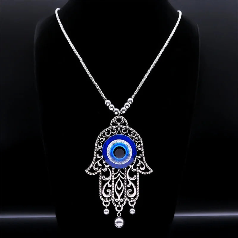 Greek Eye Fatima Hand Pendant Necklace Demon Eye Charm Christmas Jewelry