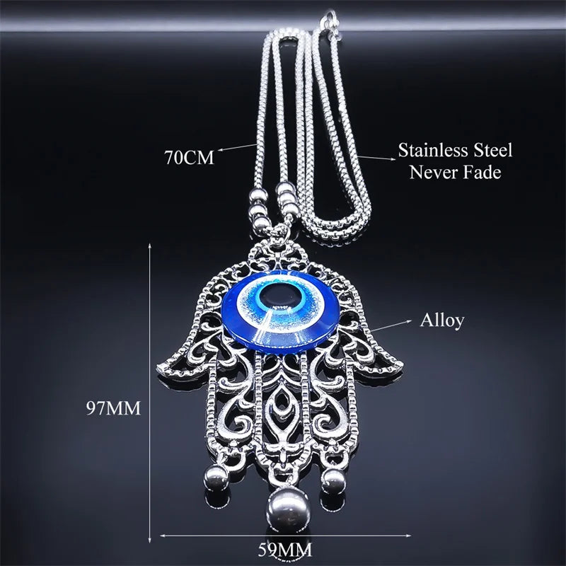Greek Eye Fatima Hand Pendant Necklace Demon Eye Charm Christmas Jewelry