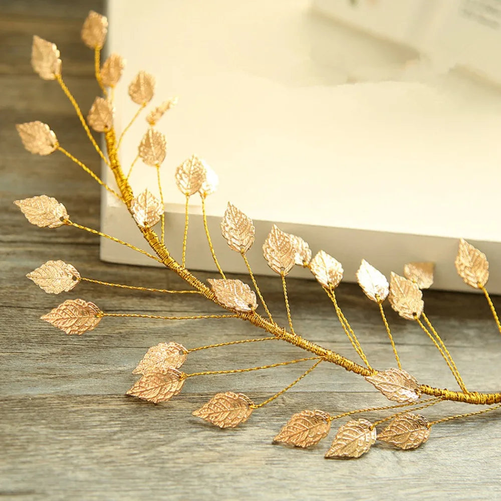 Greek Goddess Bridal Leaf Tiara Headband Hairpins Forehead Jewelry