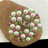 Greek Sorority Letter Pink Green Pearl Brooch