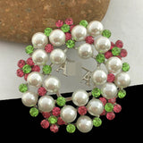 Greek Sorority Letter Pink Green Pearl Brooch