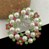 Greek Sorority Letter Pink Green Pearl Brooch