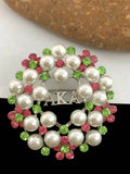 Greek Sorority Letter Pink Green Pearl Brooch